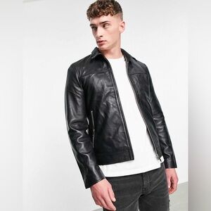 Bolongaro Trevor Men’s Slim Fit Leather Jacket In Black Size Medium